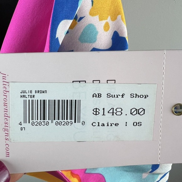 Julie Brown NYC Halter Top OS Colorful Sleeveless Lined Sexy Tie Back NWT - Picture 7 of 7